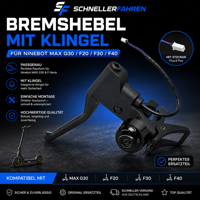 2-in-1 Brake Lever with Bell – Ninebot G30 / F20 / F25 / F30 / F2 Plus & Xiaomi M365